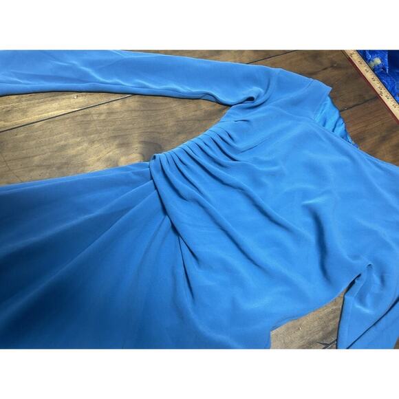 ST. JOHN Blue Ruched Knit Silk Blend Sheath Dress Size 4 - Picture 2 of 13